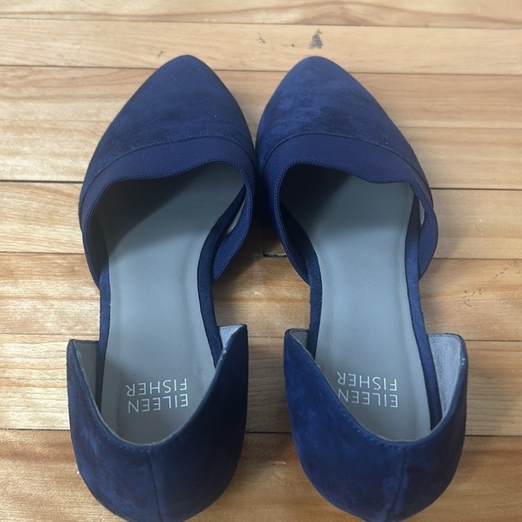 Eileen  Fisher blue Flute Suede Flats size 6 mules slip-on - Picture 7 of 8